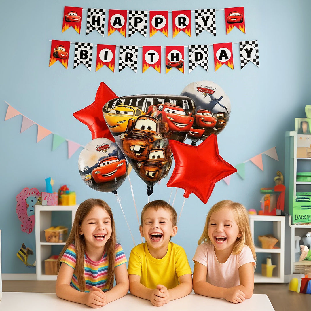 Racing Car F1 Theme Party Banner & Balloons Combo - 6PC