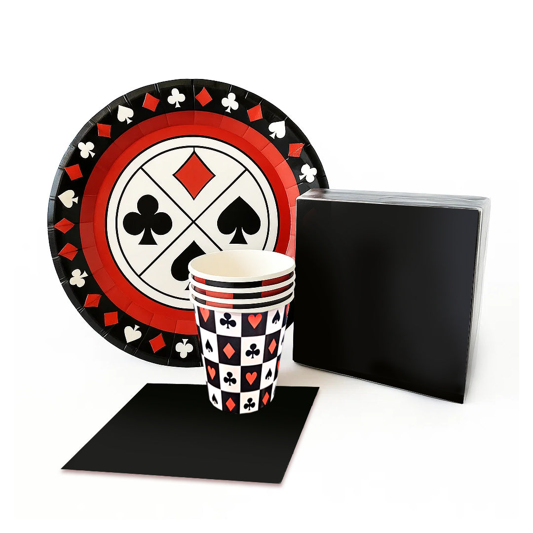 Card Party Theme Tableware Set w/ Plates, Cups & Napkins - 40PC