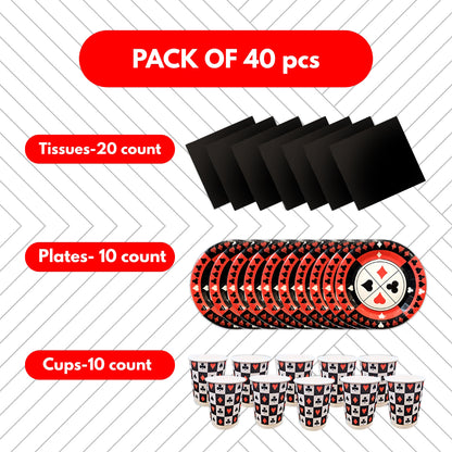 Card Party Theme Tableware Set w/ Plates, Cups & Napkins - 40PC