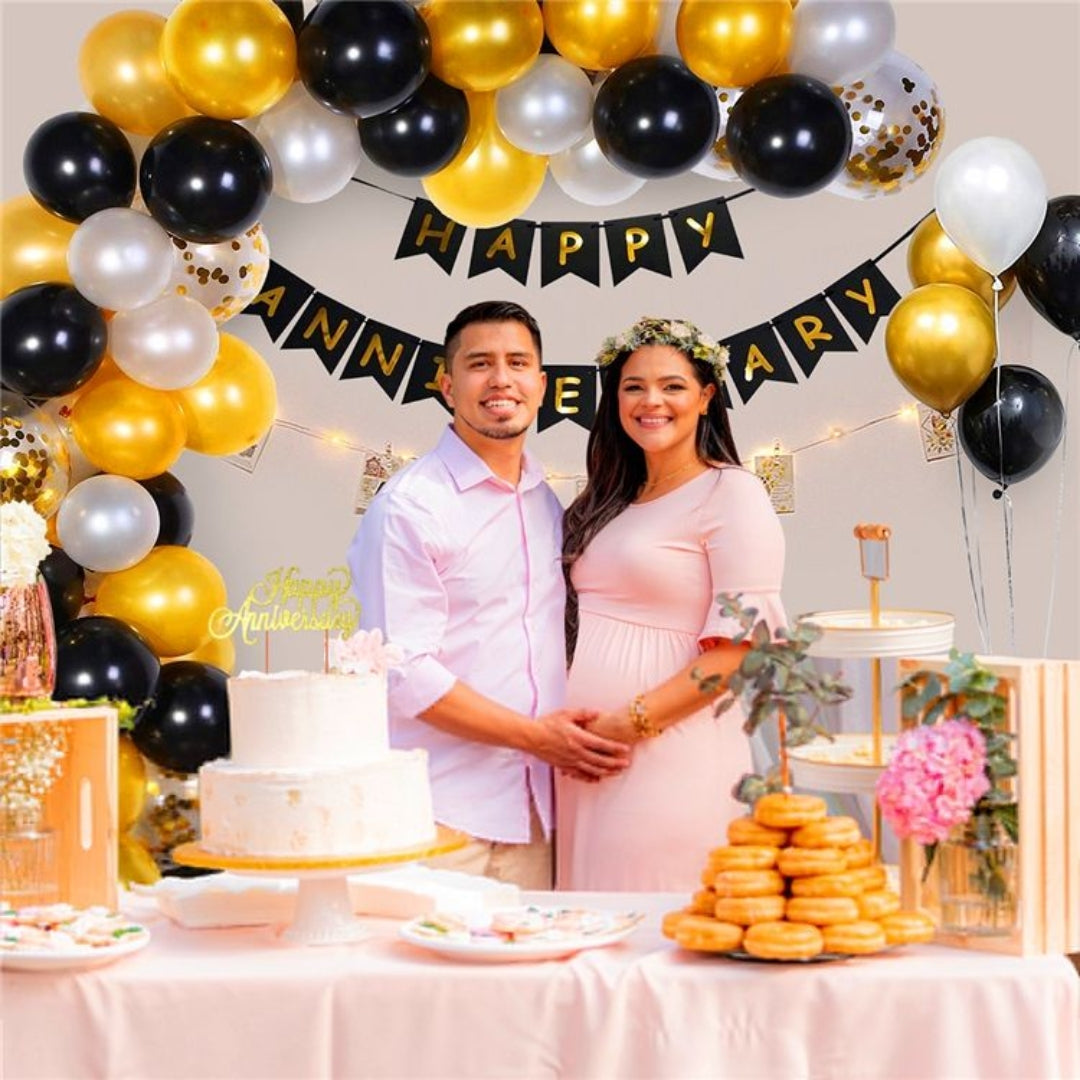 Happy Anniversary Balloon, Banner and LED Light Decoration Set - 58PC
