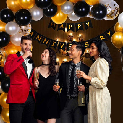 Happy Anniversary Balloon, Banner and LED Light Decoration Set - 58PC
