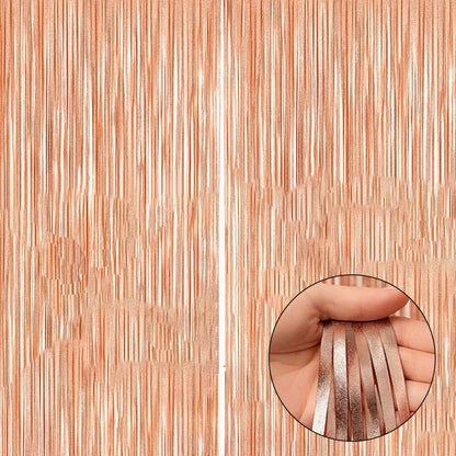 2Pcs Textured Shiny Rose Pink Foil Curtain For Decoration – 3.28 x 6.56 FT