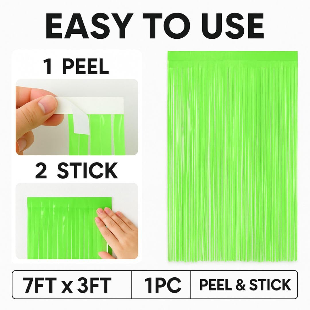 2Pcs Textured Shiny Neon Green Foil Curtain For Decoration – 3.28 x 6.56 FT