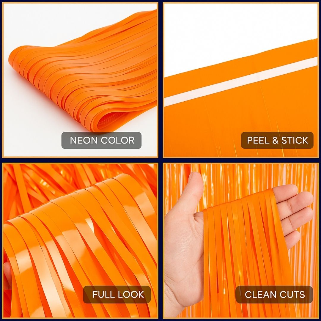 2Pcs Textured Shiny Neon Orange Foil Curtain For Decoration – 3.28 x 6.56 FT