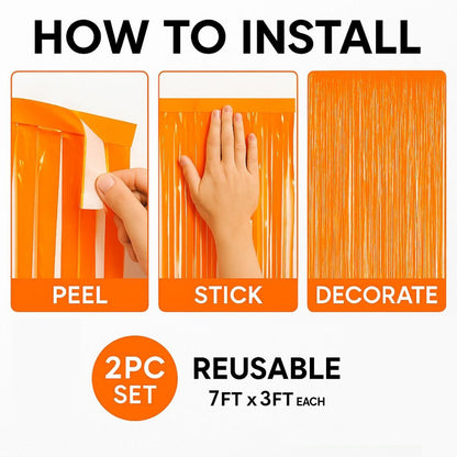 2Pcs Textured Shiny Neon Orange Foil Curtain For Decoration – 3.28 x 6.56 FT