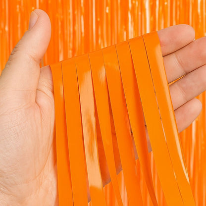 2Pcs Textured Shiny Neon Orange Foil Curtain For Decoration – 3.28 x 6.56 FT