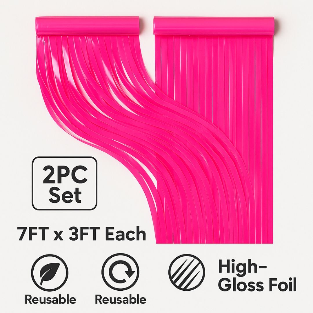 Wanna Party Pack of 2 Neon Pink Foil Curtains Backdrop