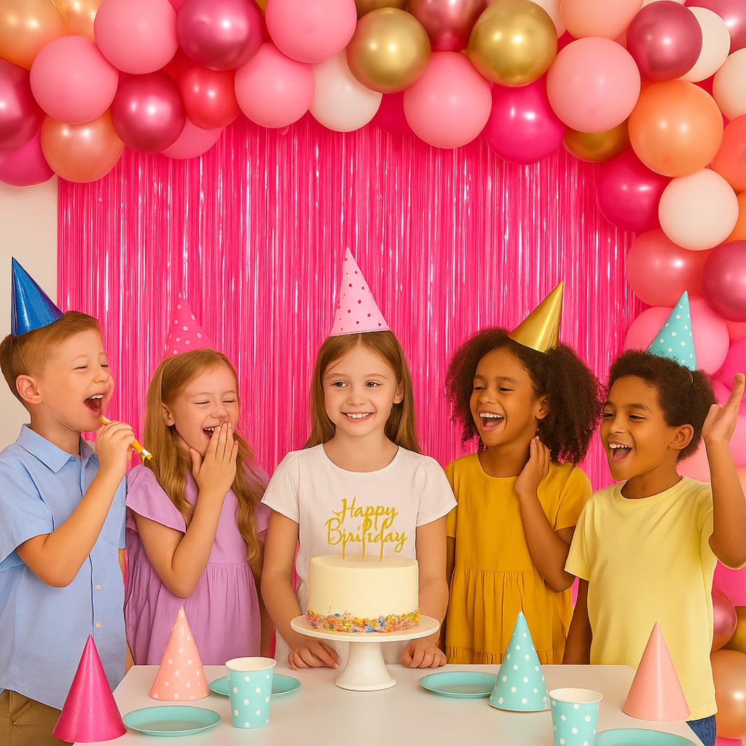 Wanna Party Pack of 2 Neon Pink Foil Curtains Backdrop