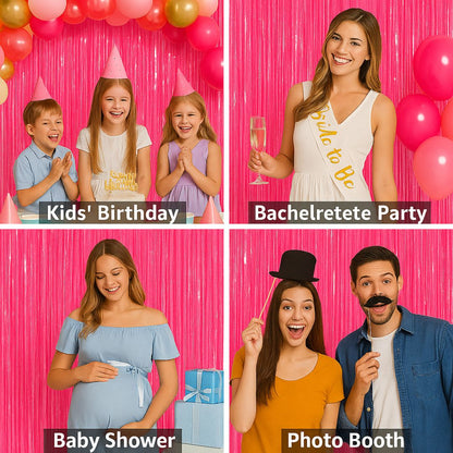 Wanna Party Pack of 2 Neon Pink Foil Curtains Backdrop