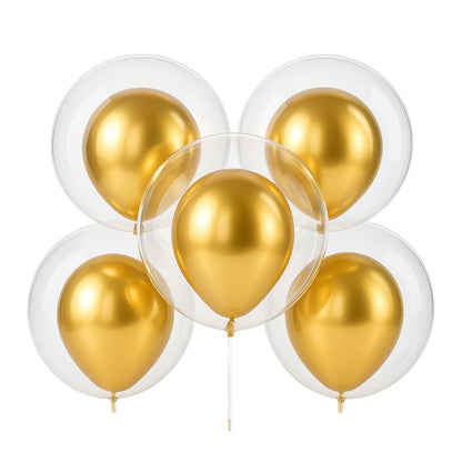 Transparent Bubble Balloons with Gold Inner Balloons – 5PC
