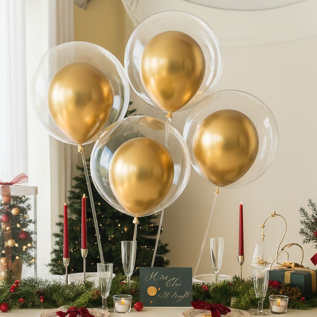 Transparent Bubble Balloons with Gold Inner Balloons – 5PC