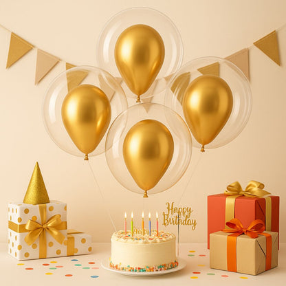 Transparent Bubble Balloons with Gold Inner Balloons – 5PC