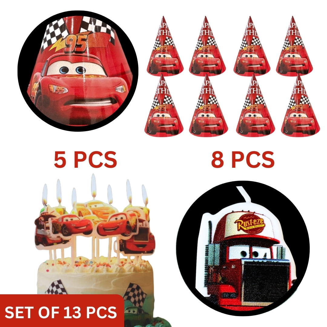 Racing Car Theme Birthday Decoration Combo Kit with Hats and Candles