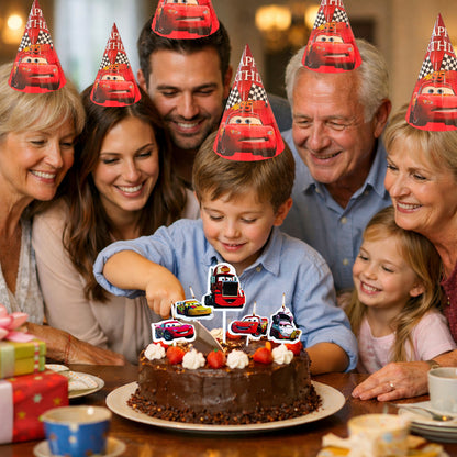 Racing Car Theme Birthday Decoration Combo Kit with Hats and Candles