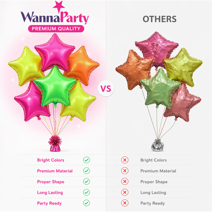 Multicolor Neon UV Glow Star Shaped Balloons 18 Inch (Pack of 12) | Helium Filled & Delivered Inflated | Glow Party Decoration