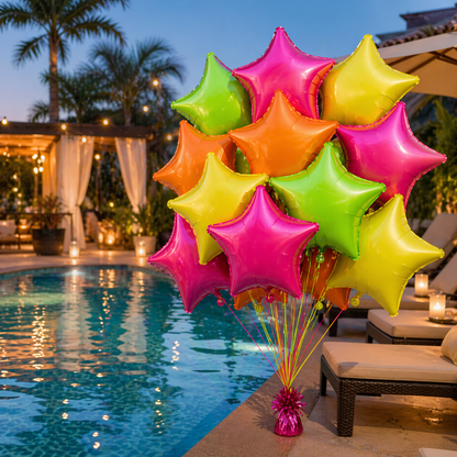 Multicolor Neon UV Glow in the Dark Star Shaped Balloons 18 inches - 12PC