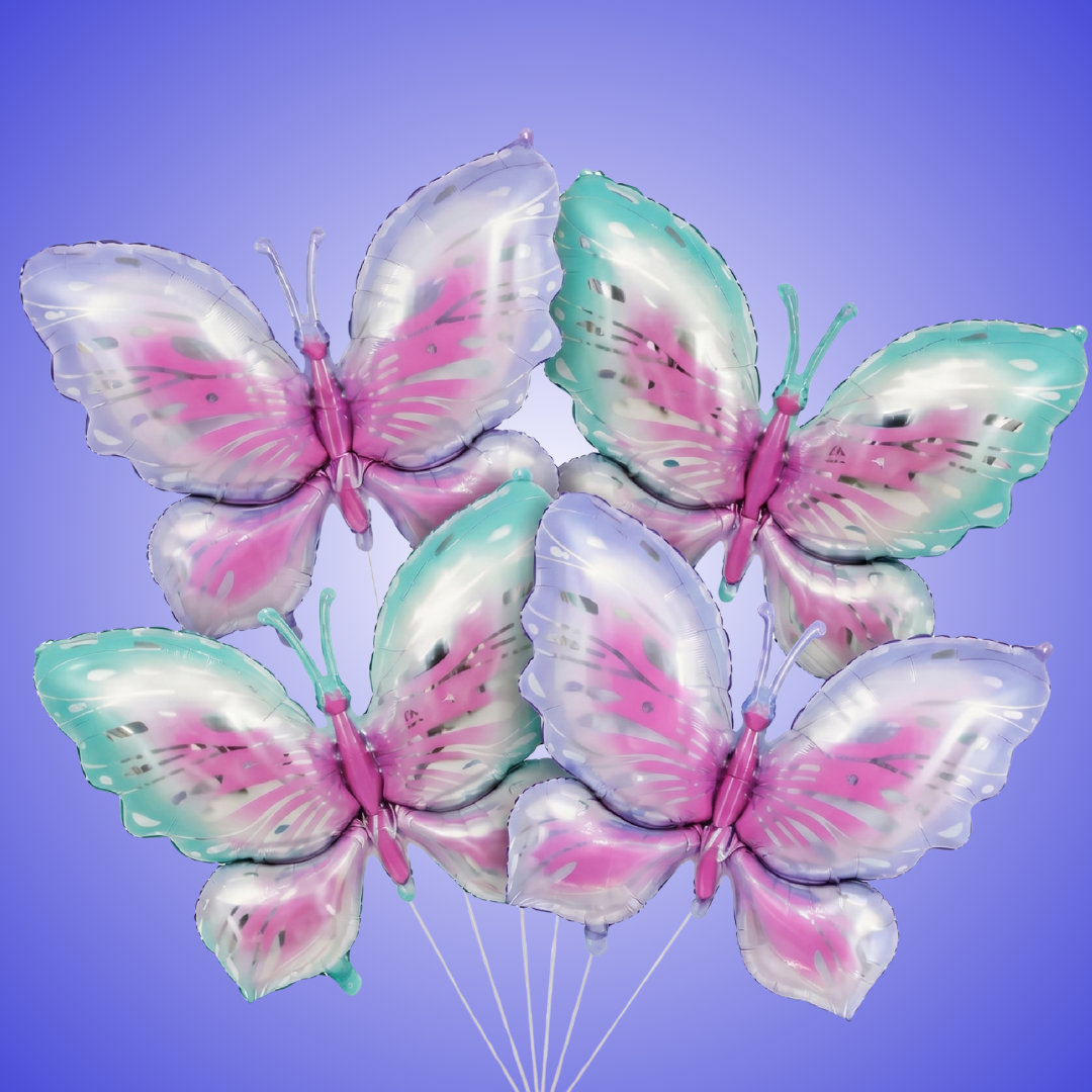 Pink & Purple Butterfly Shaped Large Balloons - 4PC