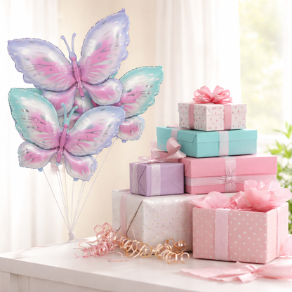 Pink & Purple Butterfly Shaped Large Balloons - 4PC