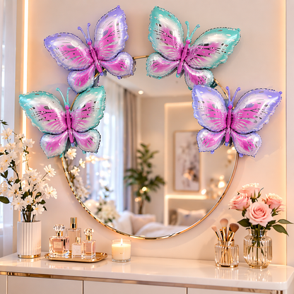 Pink & Purple Butterfly Shaped Foil Balloons (Pack of 4) | Large Helium Filled & Delivered Inflated | Birthday Decoration Balloons