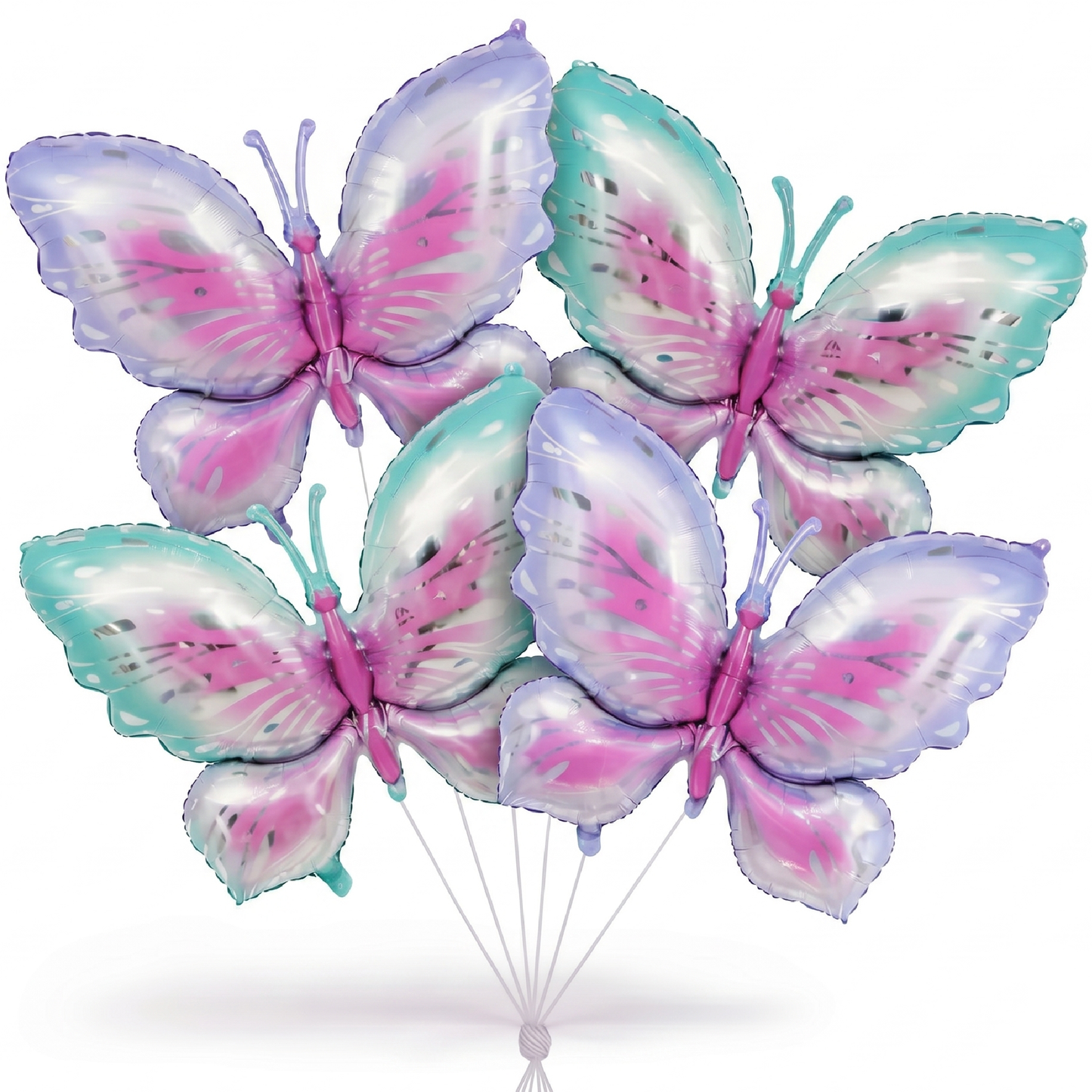 Pink & Purple Butterfly Shaped Large Balloons - 4PC