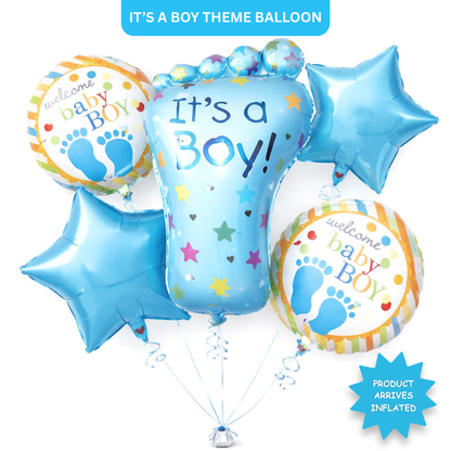 It’s a Boy Feet Shaped Helium Balloon Set of 5 (Baby Feet + Welcome Baby Boy + Blue Star Balloons) | Pre-Inflated & Delivered | Baby Shower Decoration