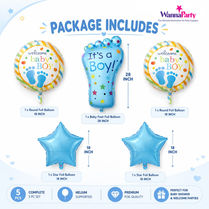 It's a Boy Baby Feet Welcome Baby Boy Balloon - Set of 5