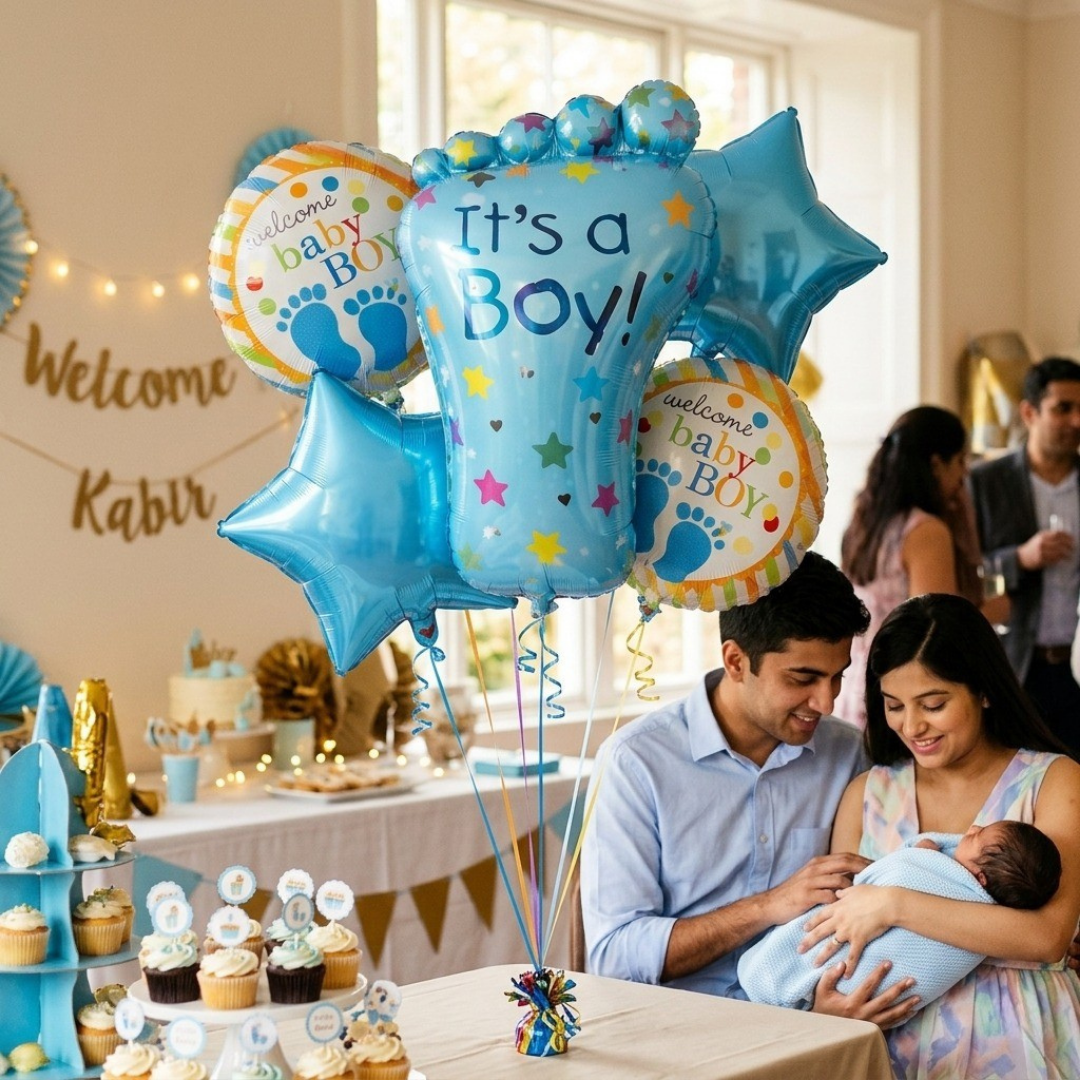 It’s a Boy Feet Shaped Helium Balloon Set of 5 (Baby Feet + Welcome Baby Boy + Blue Star Balloons) | Pre-Inflated & Delivered | Baby Shower Decoration