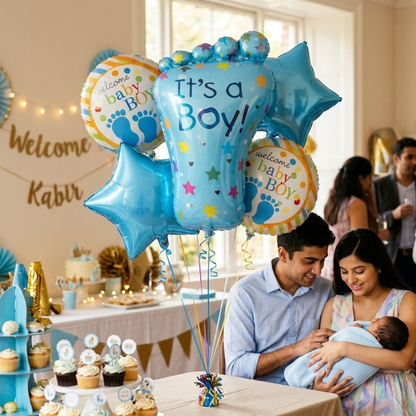 It’s a Boy Feet Shaped Helium Balloon Set of 5 (Baby Feet + Welcome Baby Boy + Blue Star Balloons) | Pre-Inflated & Delivered | Baby Shower Decoration