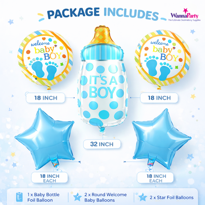 It's a Boy Baby Bottle Welcome Baby Boy Balloon - Set of 5