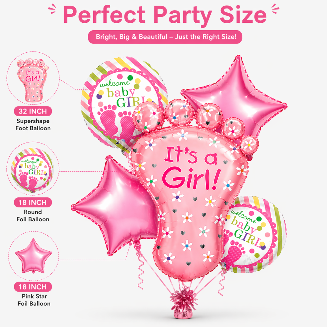 It's a Girl Baby Feet Welcome Baby Girl Balloon - Set of 5