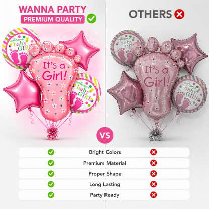 It's a Girl Baby Feet Welcome Baby Girl Balloon - Set of 5