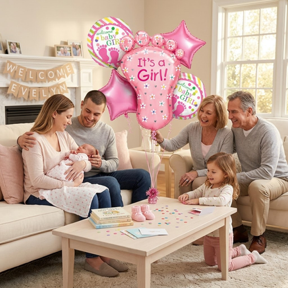 It's a Girl Baby Feet Welcome Baby Girl Balloon - Set of 5