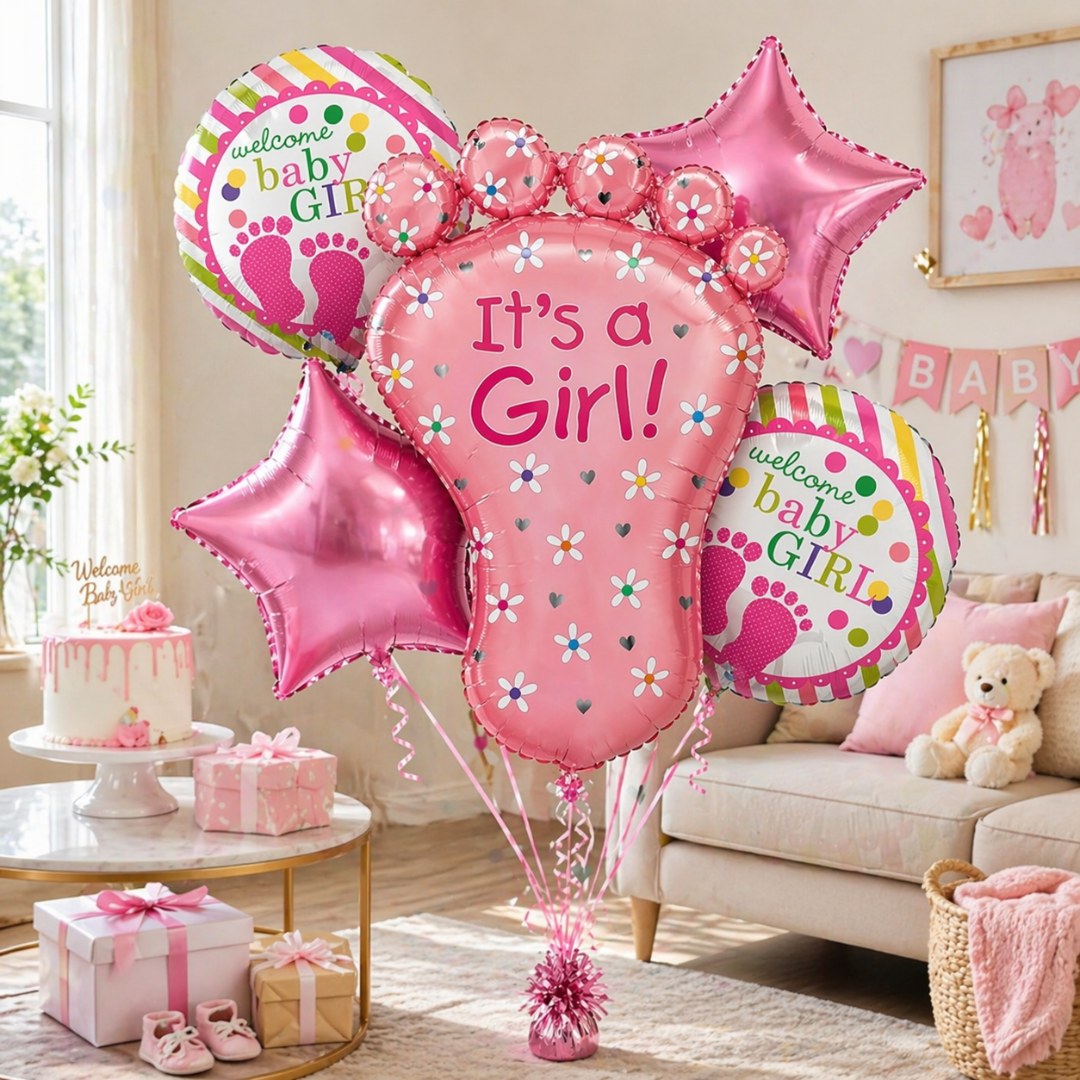 It's a Girl Baby Feet Welcome Baby Girl Balloon - Set of 5