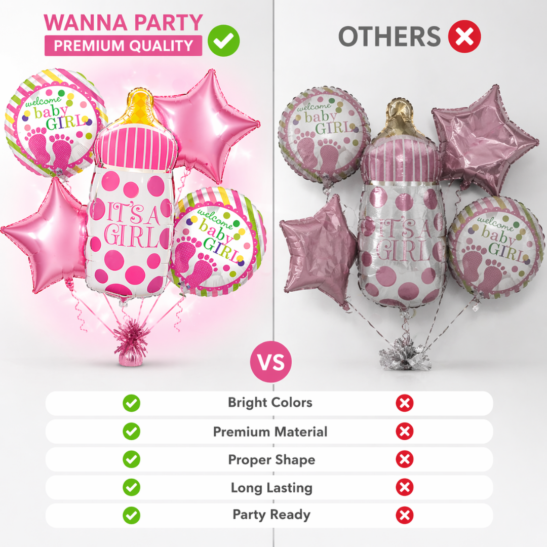 It's a Girl Baby Bottle Welcome Baby Girl Balloon - Set of 5