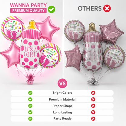 It's a Girl Baby Bottle Welcome Baby Girl Balloon - Set of 5