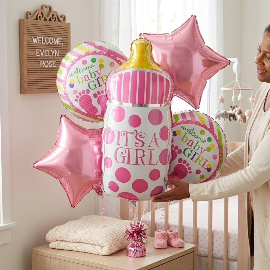 It's a Girl Baby Bottle Welcome Baby Girl Balloon - Set of 5