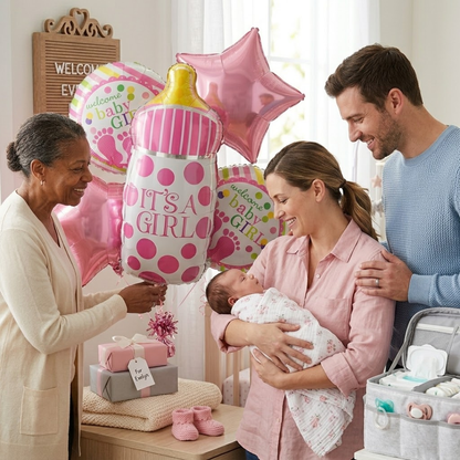 It's a Girl Baby Bottle Welcome Baby Girl Balloon - Set of 5