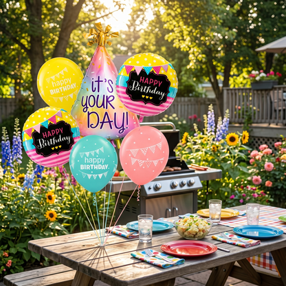 It’s Your Day Helium Balloon Set of 6 (Birthday Hat Supershape + 2 Happy Birthday Round Foil + 3 Printed Balloons) | Pre-Inflated & Delivered | Birthday Decoration