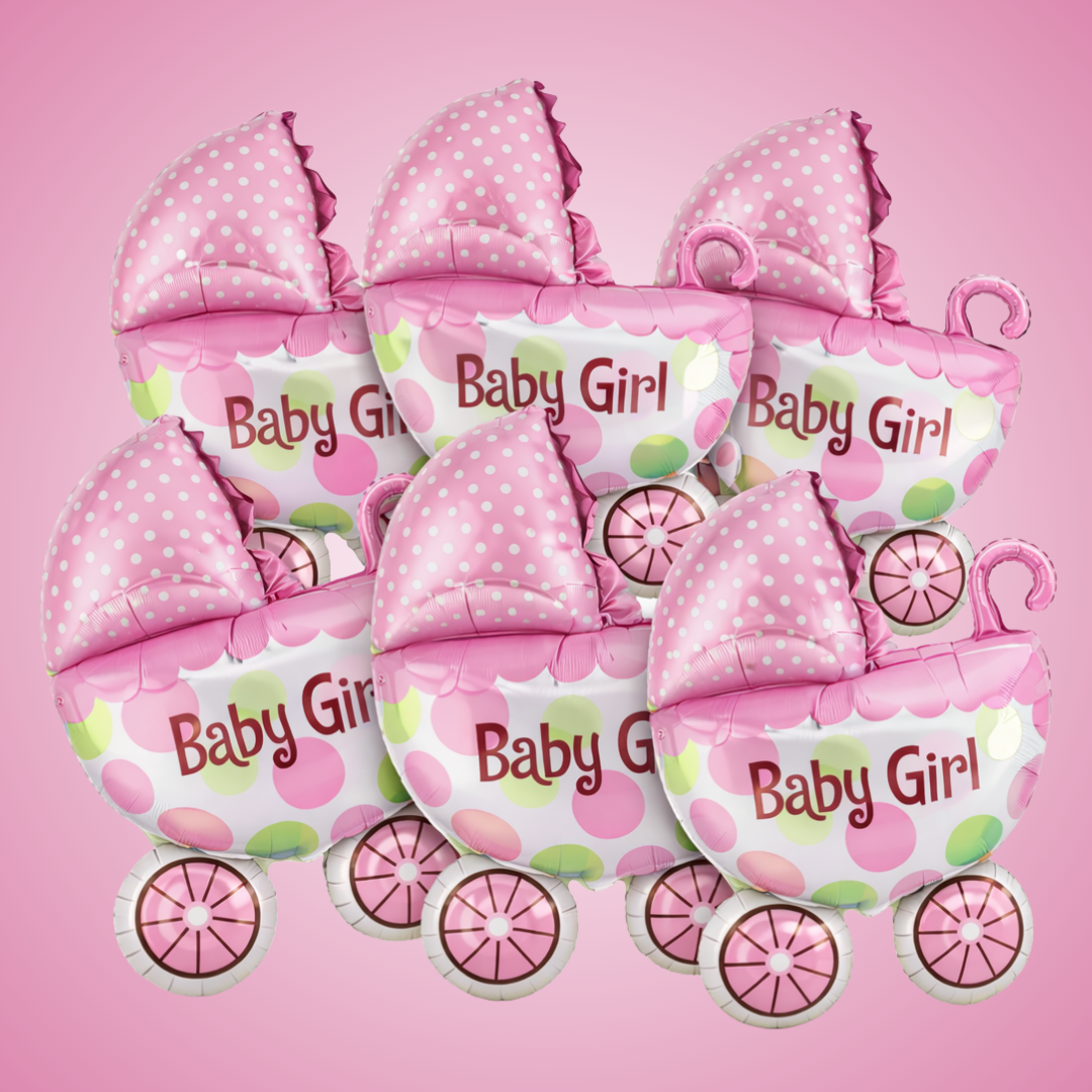 Baby Girl Pram Foil Balloon Set for Baby Girl Arrival Party 14 inches - 6PC | Trousseau Packing Gifting Balloon Decoration