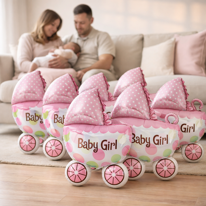 Baby Girl Pram Foil Balloon Set for Baby Girl Arrival Party 14 inches - 6PC | Trousseau Packing Gifting Balloon Decoration