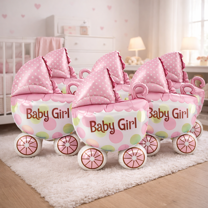 Baby Girl Pram Foil Balloon Set for Baby Girl Arrival Party 14 inches - 6PC | Trousseau Packing Gifting Balloon Decoration