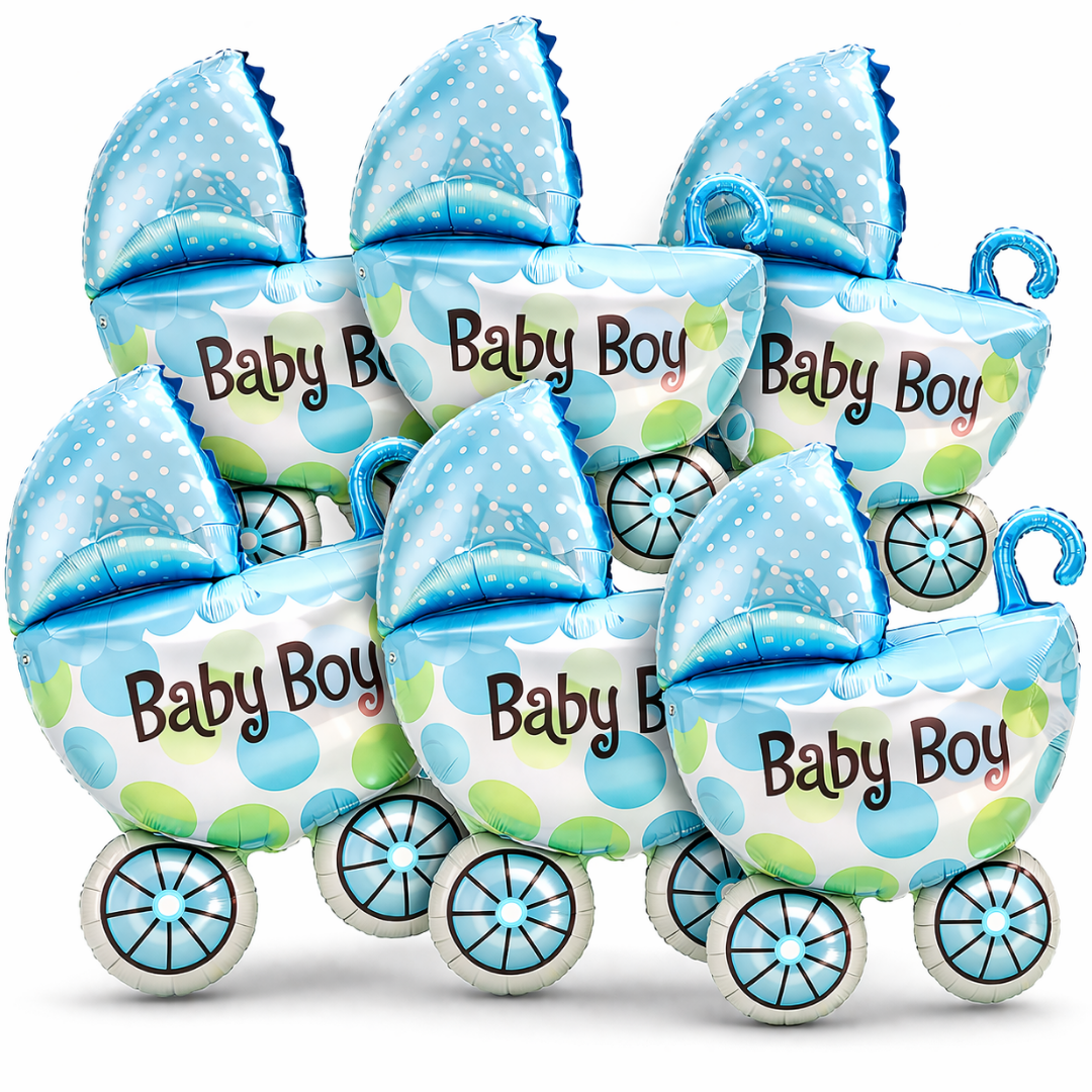 Baby Boy Pram Foil Balloon Set for Baby Boy Arrival Party 14 inches - 6PC | Trousseau Packing Gifting Balloon Decoration
