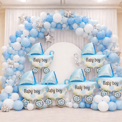 Baby Boy Pram Foil Balloon Set for Baby Boy Arrival Party 14 inches - 6PC | Trousseau Packing Gifting Balloon Decoration