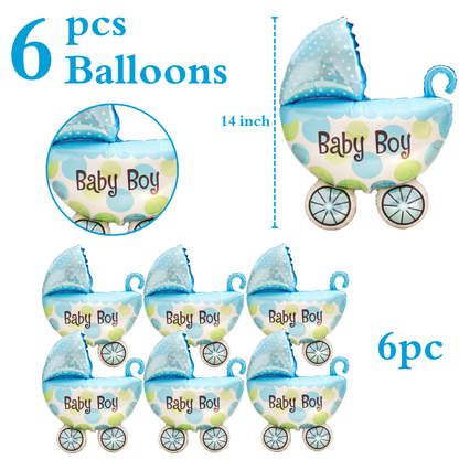 Baby Boy Pram Foil Balloon Set for Baby Boy Arrival Party 14 inches - 6PC | Trousseau Packing Gifting Balloon Decoration