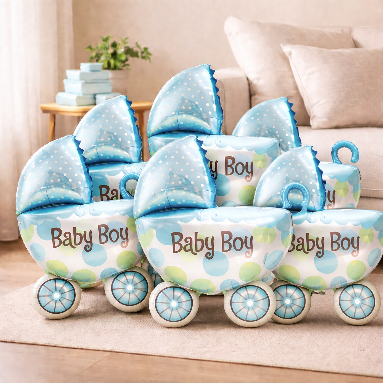Baby Boy Pram Foil Balloon Set for Baby Boy Arrival Party 14 inches - 6PC | Trousseau Packing Gifting Balloon Decoration