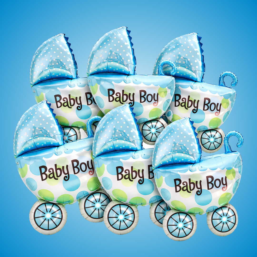 Baby Boy Pram Foil Balloon Set for Baby Boy Arrival Party 14 inches - 6PC | Trousseau Packing Gifting Balloon Decoration