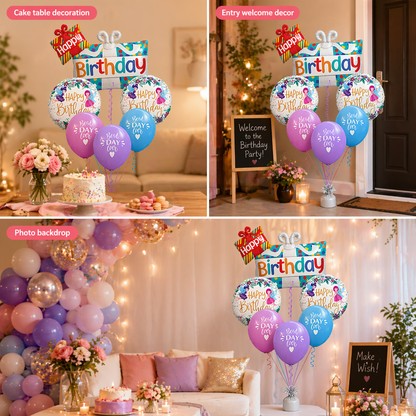 Happy Birthday Gift Box Helium Balloon Set of 6 (Dual Gift Box Supershape + 2 Happy Birthday Round Foil + 3 Best Day Ever Balloons) | Pre-Inflated & Delivered | Birthday Decoration