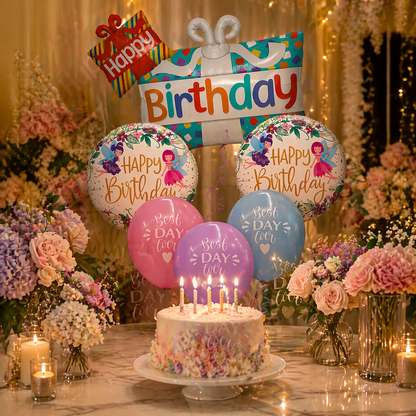 Happy Birthday Gift Box Foil Balloon Set of 5 for Celebration Decoration