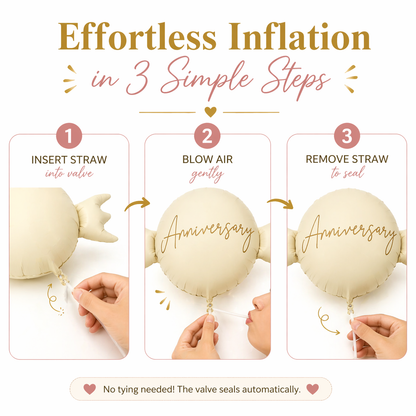 Happy Anniversary Candy Shape Foil Balloon Set of 5 for Celebration Decoration | Candy Balloon with 2 Copper Heart Balloons & 2 Caramel Nude Heart Balloons