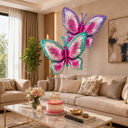 Big Size Butterfly Foil Balloon Set of 2 for Birthday Decoration | Blue & Purple Butterfly Balloons